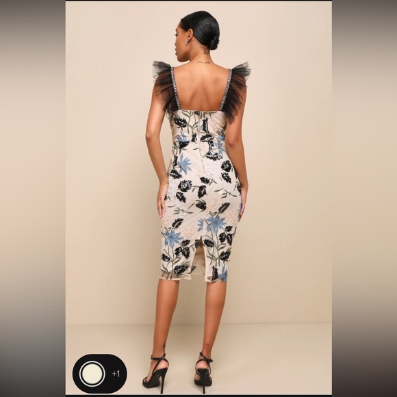 Lulus Show Stopper Cream Embroidered Sequin Bodycon Midi Dress - Picture 2 of 6